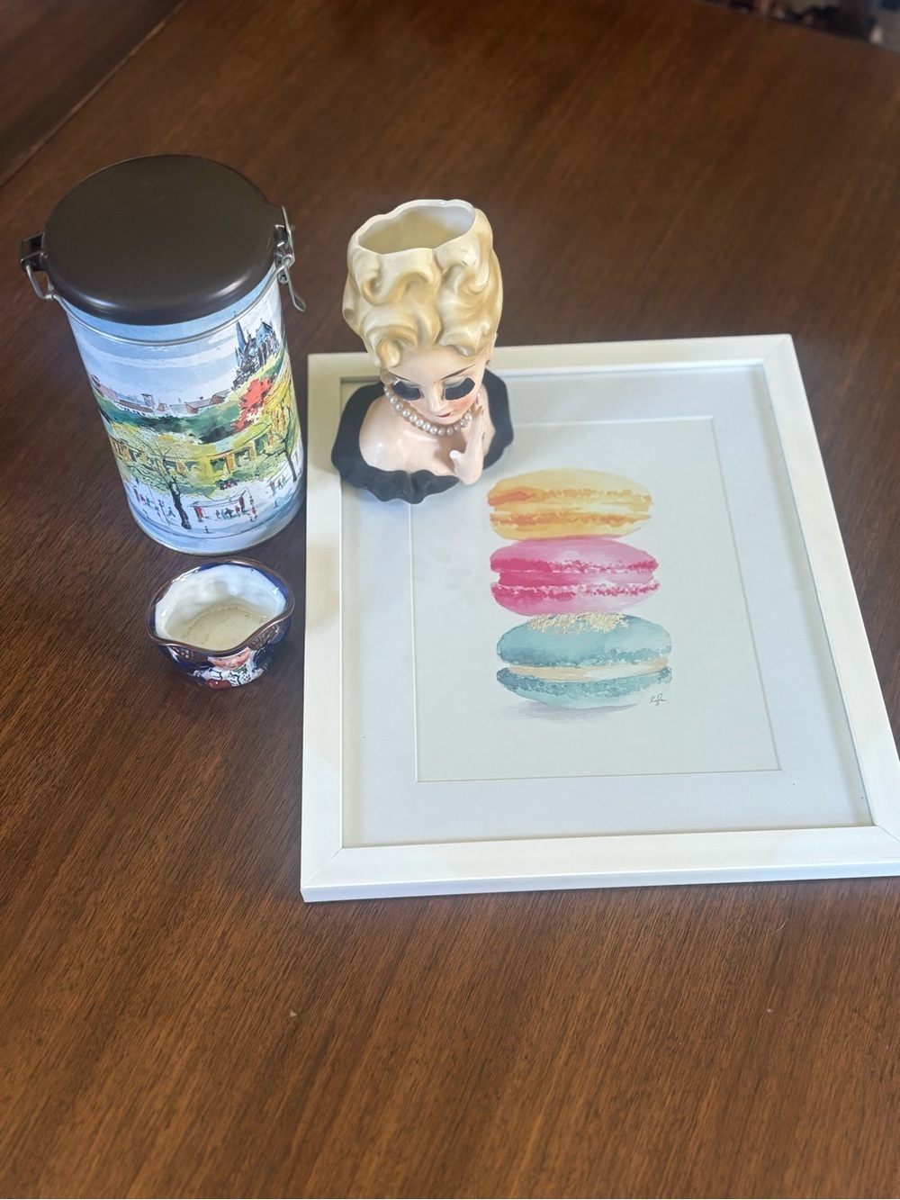 Macaron Watercolor Print - Made in Italy Tin - trinket dish - vintage holder